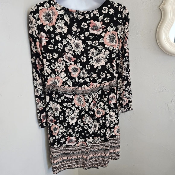 Wallflower Women's Large Long Sleeve Blouse Black Pink Floral Boho Top Shirt - Picture 5 of 7